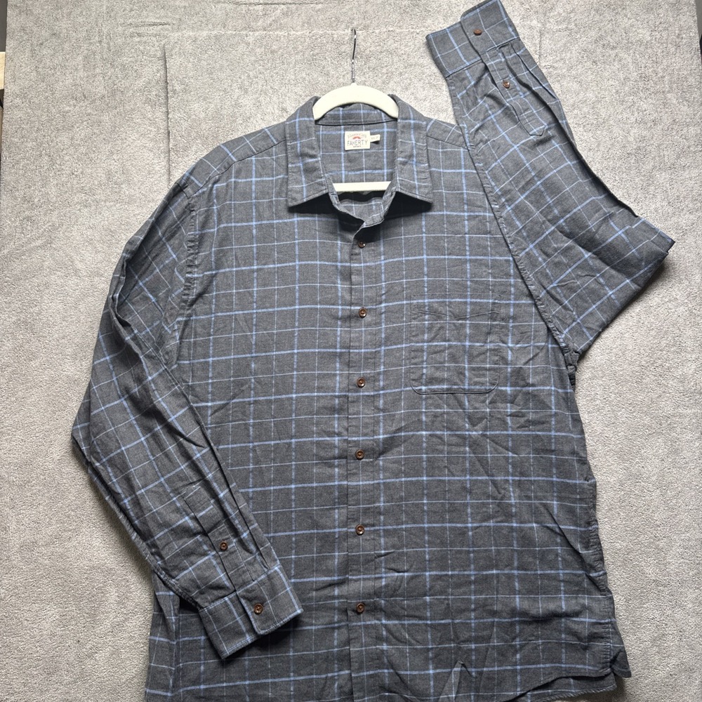 Faherty Movement Shirt Mens XXL Blue Gray Plaid Check Long Sleeve Stretch